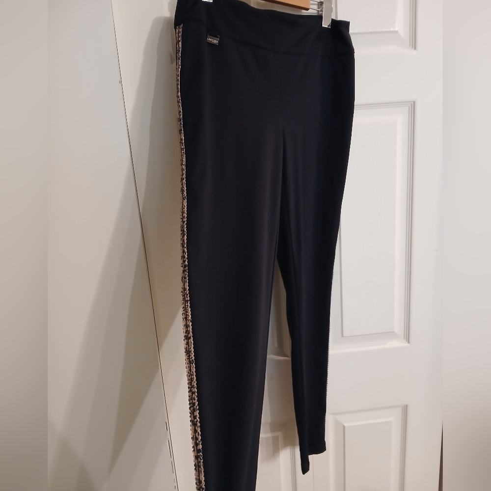 Lisette Black Legging Pants With Animal Print Sides Size 8
